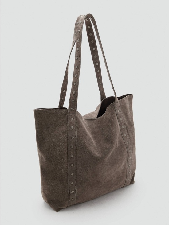 Mango Handbags - Mango Suede Studded Tote in Taupe Brown